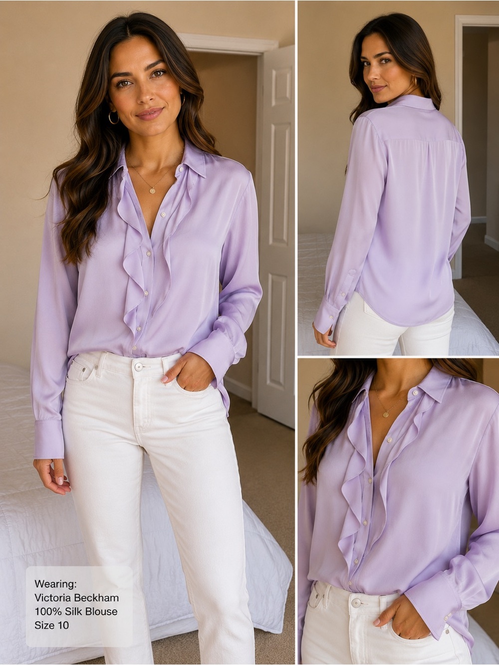 100% Silk Luxurious Victoria Beckham Lilac Button-Front Blouse - Picture 1 of 7